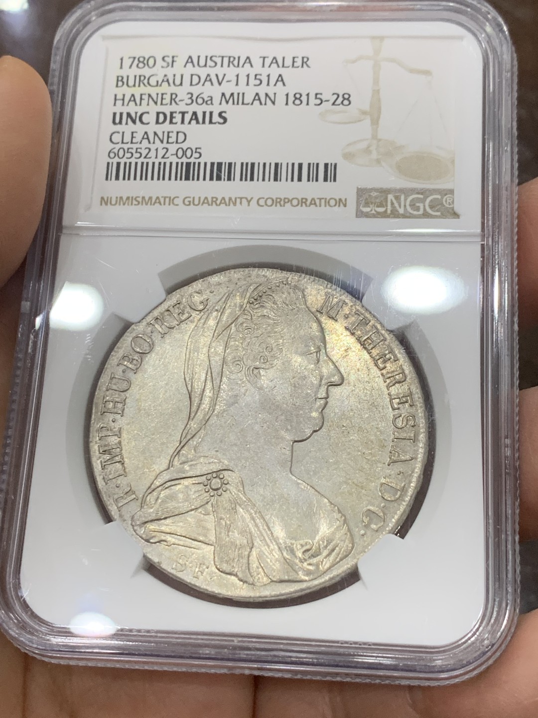 《竞宝斋》第121场-周日，周一 ，2场连拍（全场包邮） NGC UNC评级 奥地利 1780年原铸大奶妈 米兰版 发行时间在1815-1828年 目录编号36a