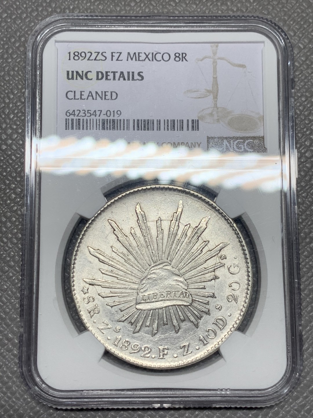 《竞宝斋》第121场-周日，周一 ，2场连拍（全场包邮） NGC UNC 墨西哥 1892ZS 8R 花边鹰洋 银币 光度状态细节都不错