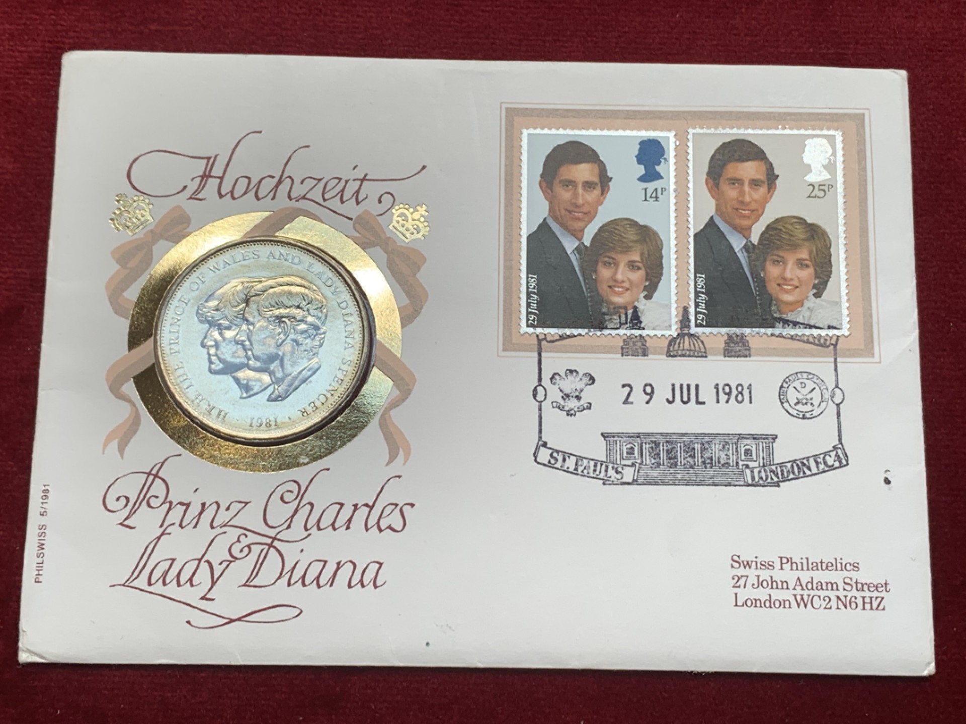 《竞宝斋》第121场-周日，周一 ，2场连拍（全场包邮） 邮币封 英国1981年 ，查尔斯和戴安娜合体纪念章BU品，很少见属于一段有争议的历史