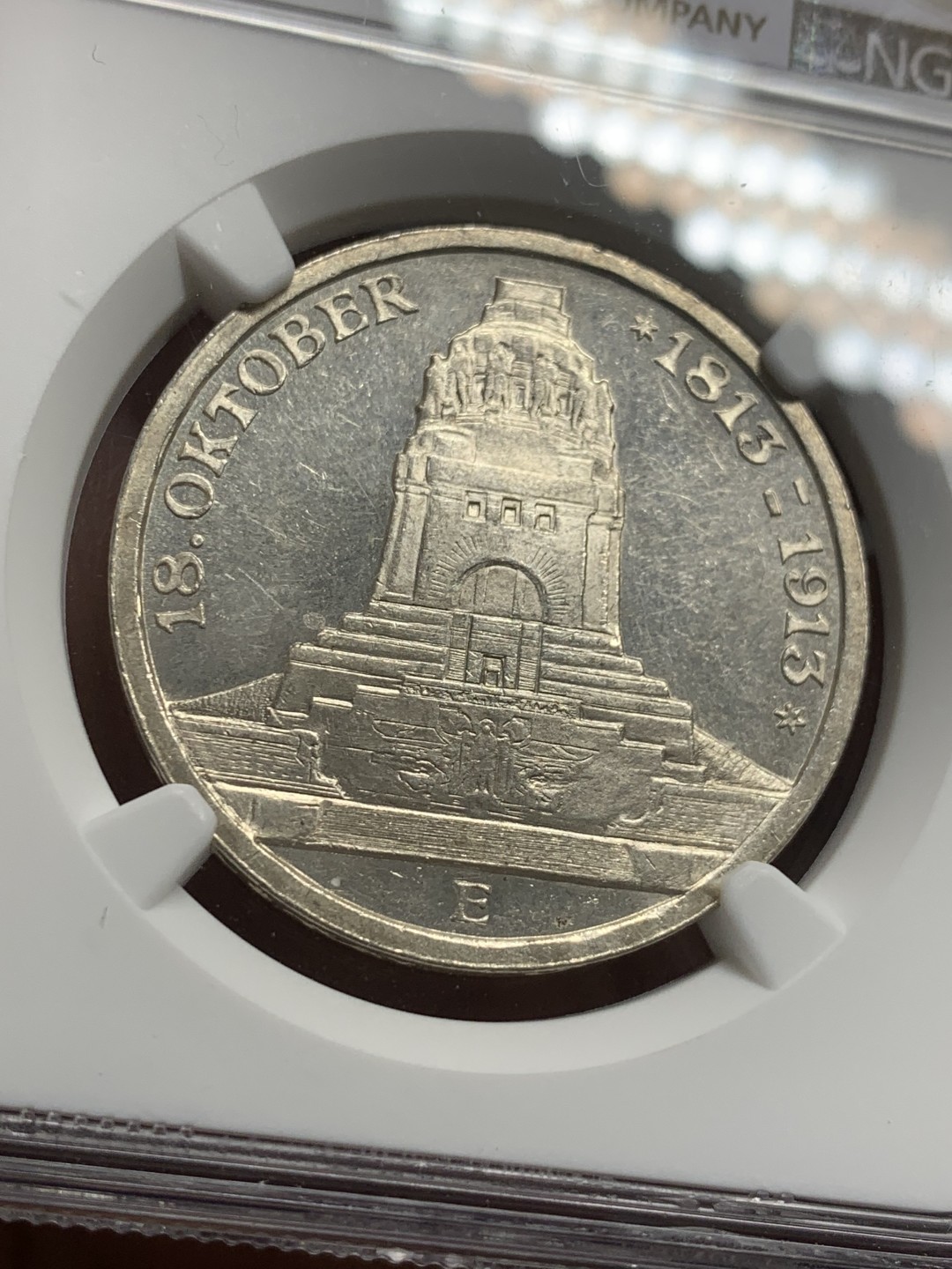 《竞宝斋》第121场-周日，周一 ，2场连拍（全场包邮） NGC-UNC 德国 1913年 莱比锡纪功碑3马克 银币