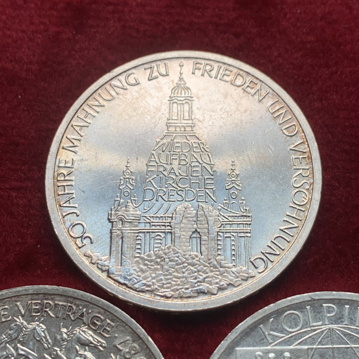 《竞宝斋》第121场-周日，周一 ，2场连拍（全场包邮） 德国10马克好品银币一组3枚（罗马条约、和平与和解、科尔平工厂） 单枚重量15.5克