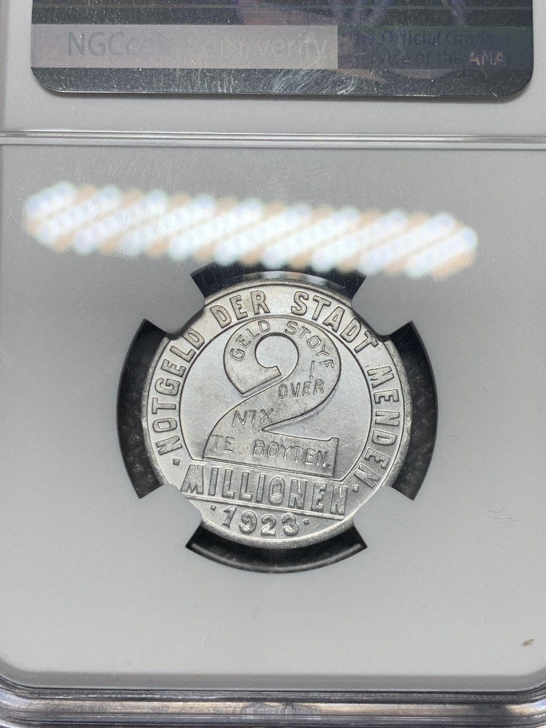 《竞宝斋》第121场-周日，周一 ，2场连拍（全场包邮） NGC MS63 1923年德国德紧门登2百万马克铝币 德紧名品