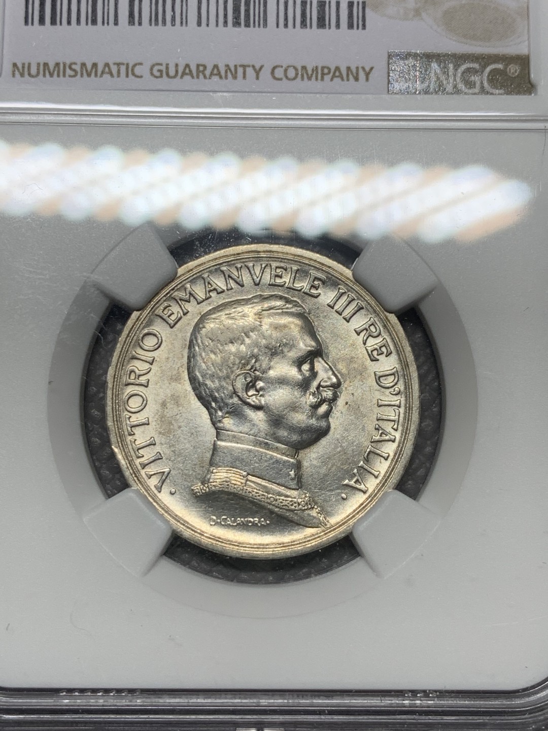 《竞宝斋》第121场-周日，周一 ，2场连拍（全场包邮） NGC-AU58 意大利 1915年 马车2里拉 银币 光度细节都非常好