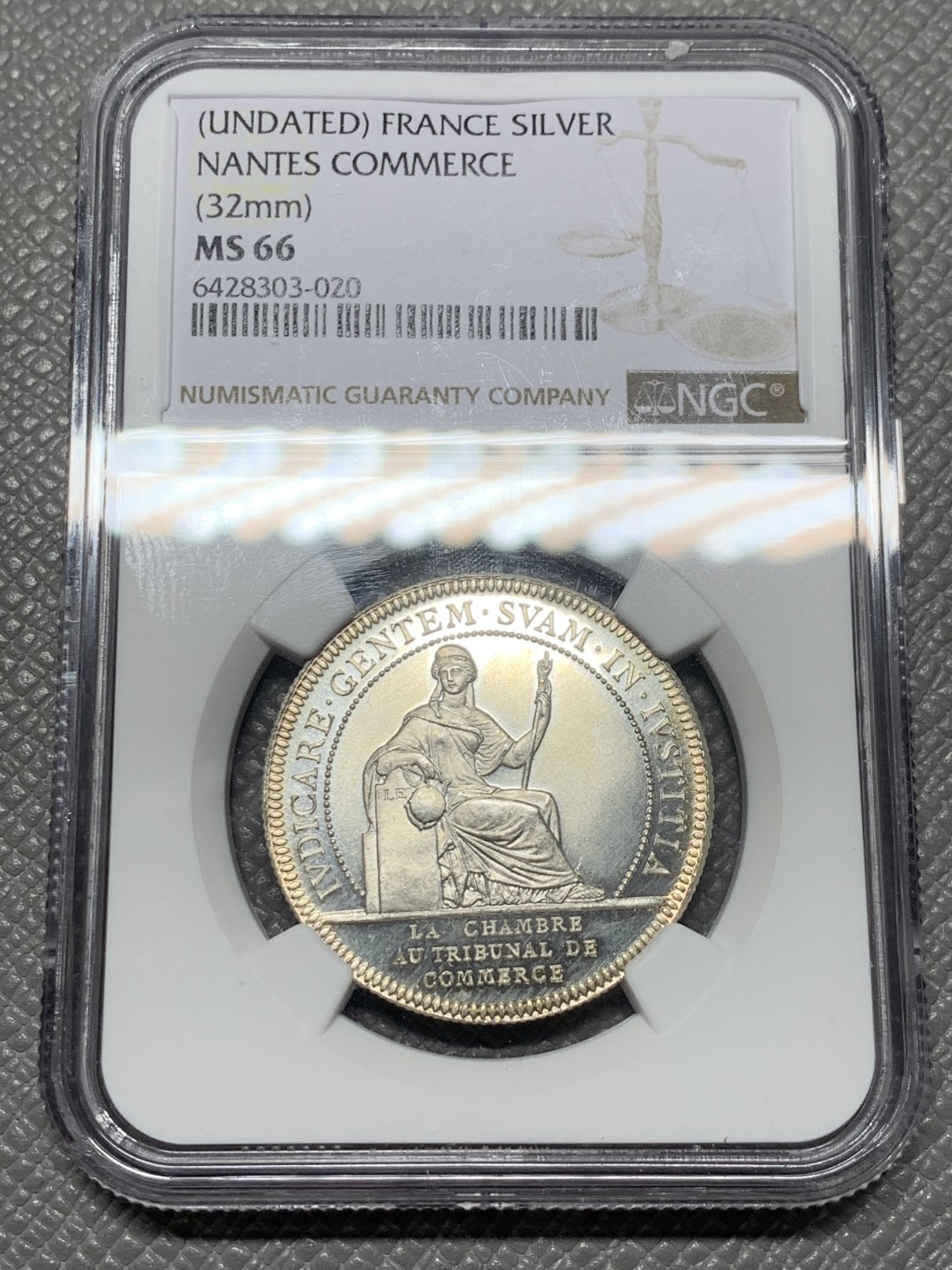 《竞宝斋》第121场-周日，周一 ，2场连拍（全场包邮） NGC MS66 19世纪法国南特商会银章 原光顶级品相
