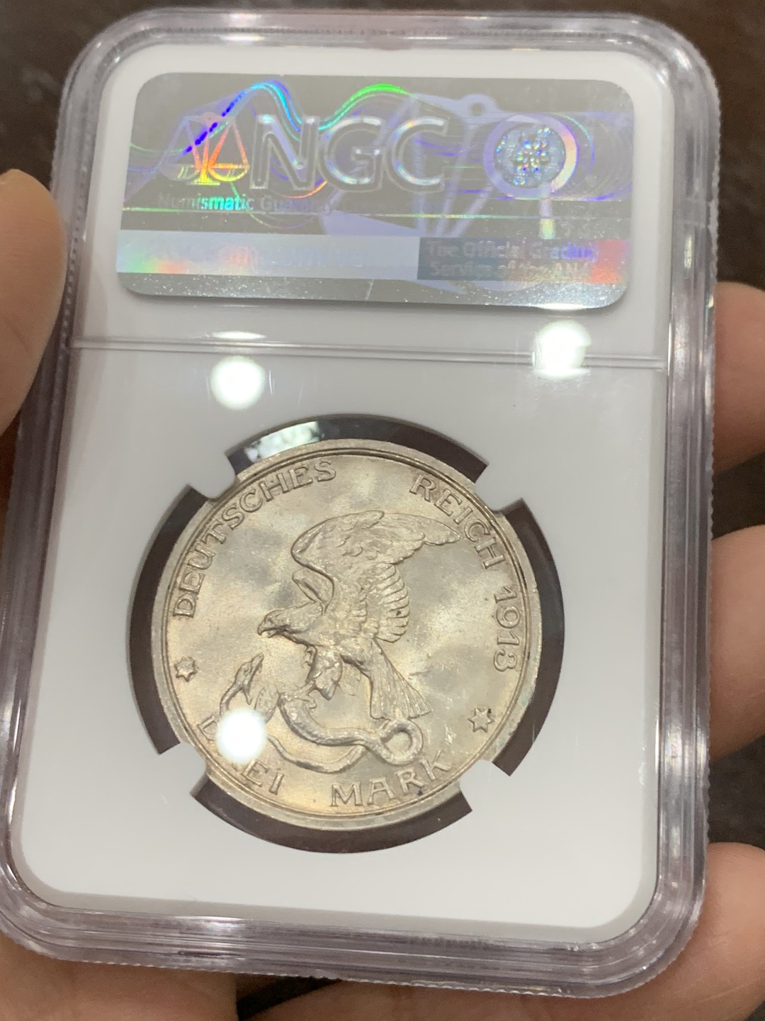 《竞宝斋》第121场-周日，周一 ，2场连拍（全场包邮） NGC-MS65 德国 1913年 德意志帝国普鲁士反法战争胜利100周年纪念 3马克 银币