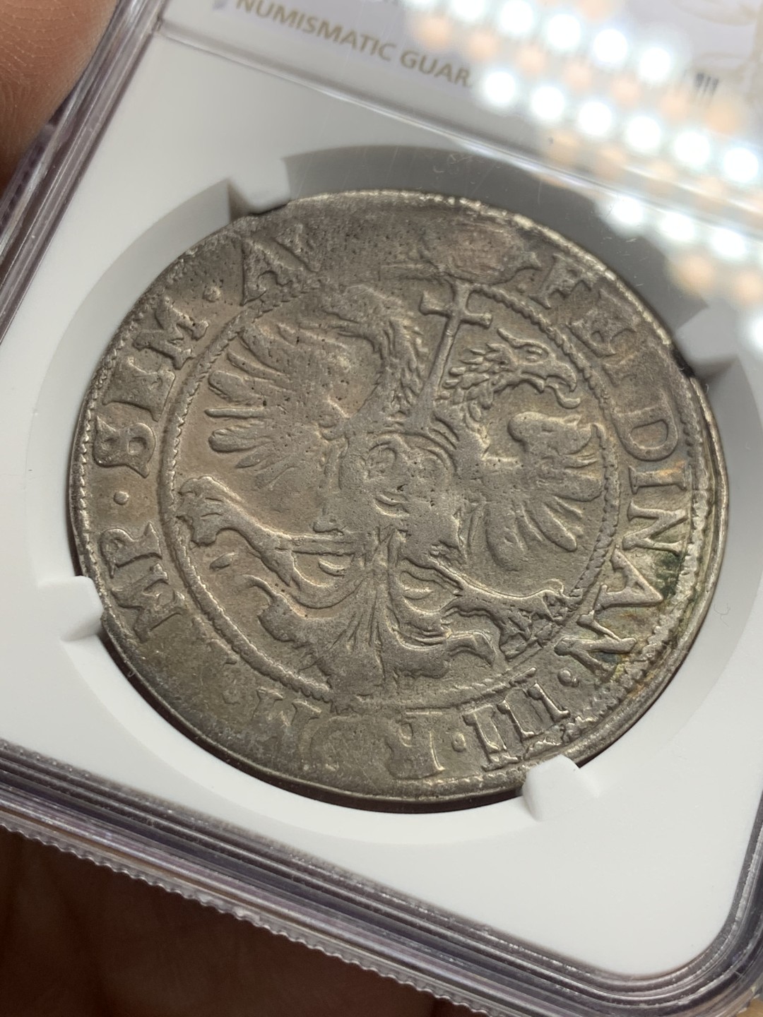 《竞宝斋》第121场-周日，周一 ，2场连拍（全场包邮） NGC-FINE 德国埃姆登 1624年 28S 双头鹰大银币 稀少品种