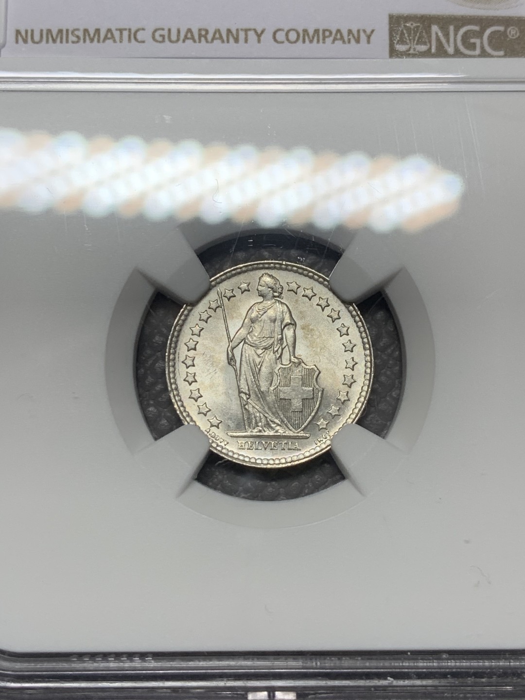 《竞宝斋》第121场-周日，周一 ，2场连拍（全场包邮） NGC-MS63 瑞士1952年 1/2法郎银币 顶级好品