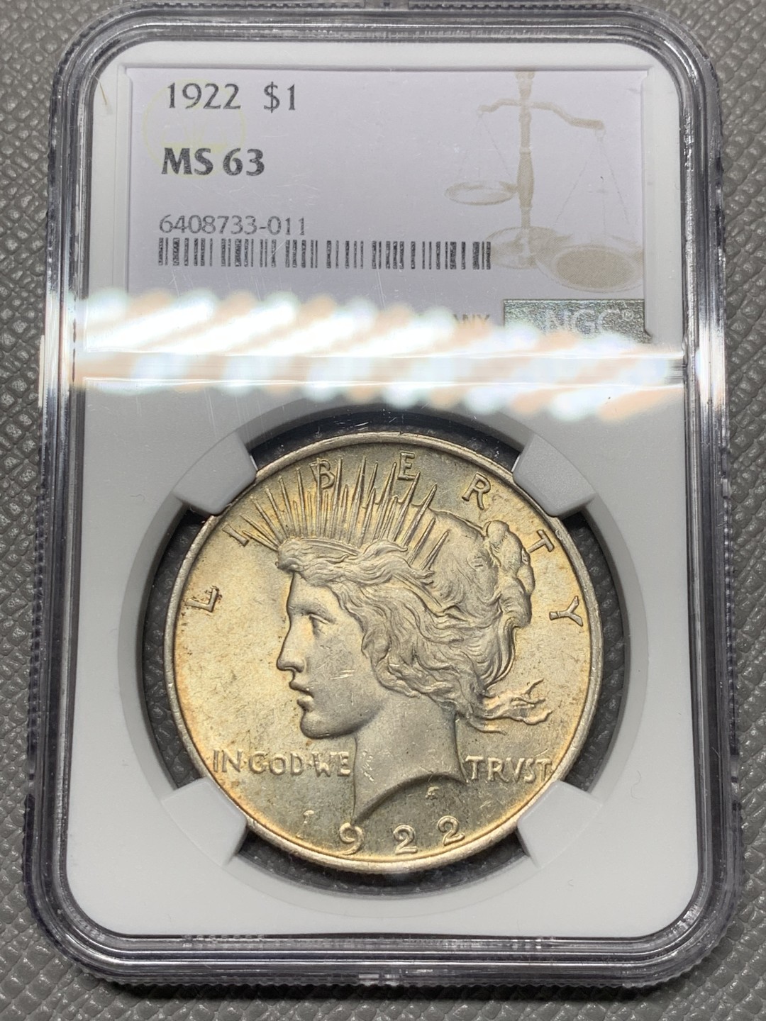 《竞宝斋》第121场-周日，周一 ，2场连拍（全场包邮） NGC-MS63 美国1922年 和平鸽1美元大银币 原光好品