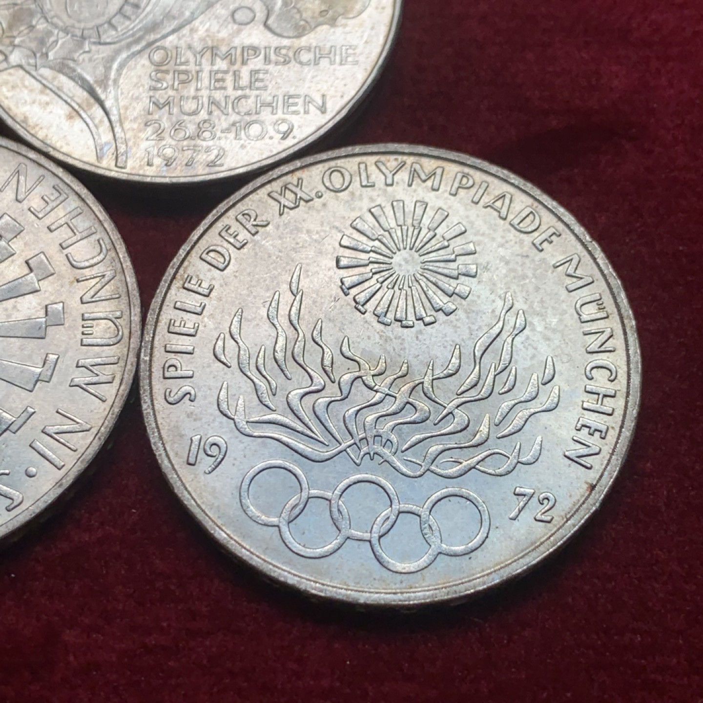 《竞宝斋》第121场-周日，周一 ，2场连拍（全场包邮） 德国1972年慕尼黑奥运会纪念10马克银币一组3枚 单枚重量15.5克