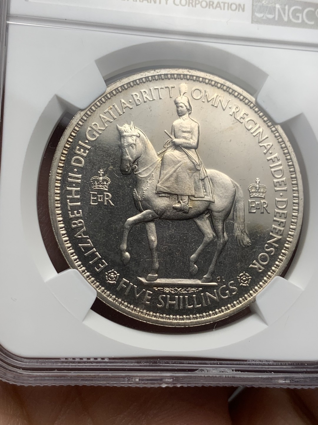 《竞宝斋》第121场-周日，周一 ，2场连拍（全场包邮） NGC-PF62带CAMEO 英国 1953年伊丽莎白二世首年加冕克朗，热门品种，