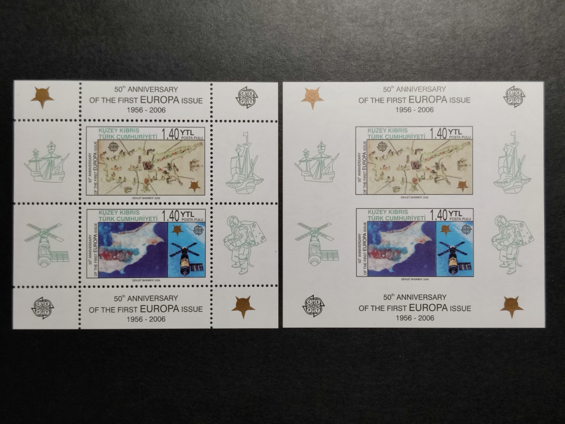 洪涛臻品批发群  精选邮票限时拍卖第一百零五期 土耳其 欧罗巴邮票发行50周年纪念小全张 有齿+无齿 新全套 面艳背白全品