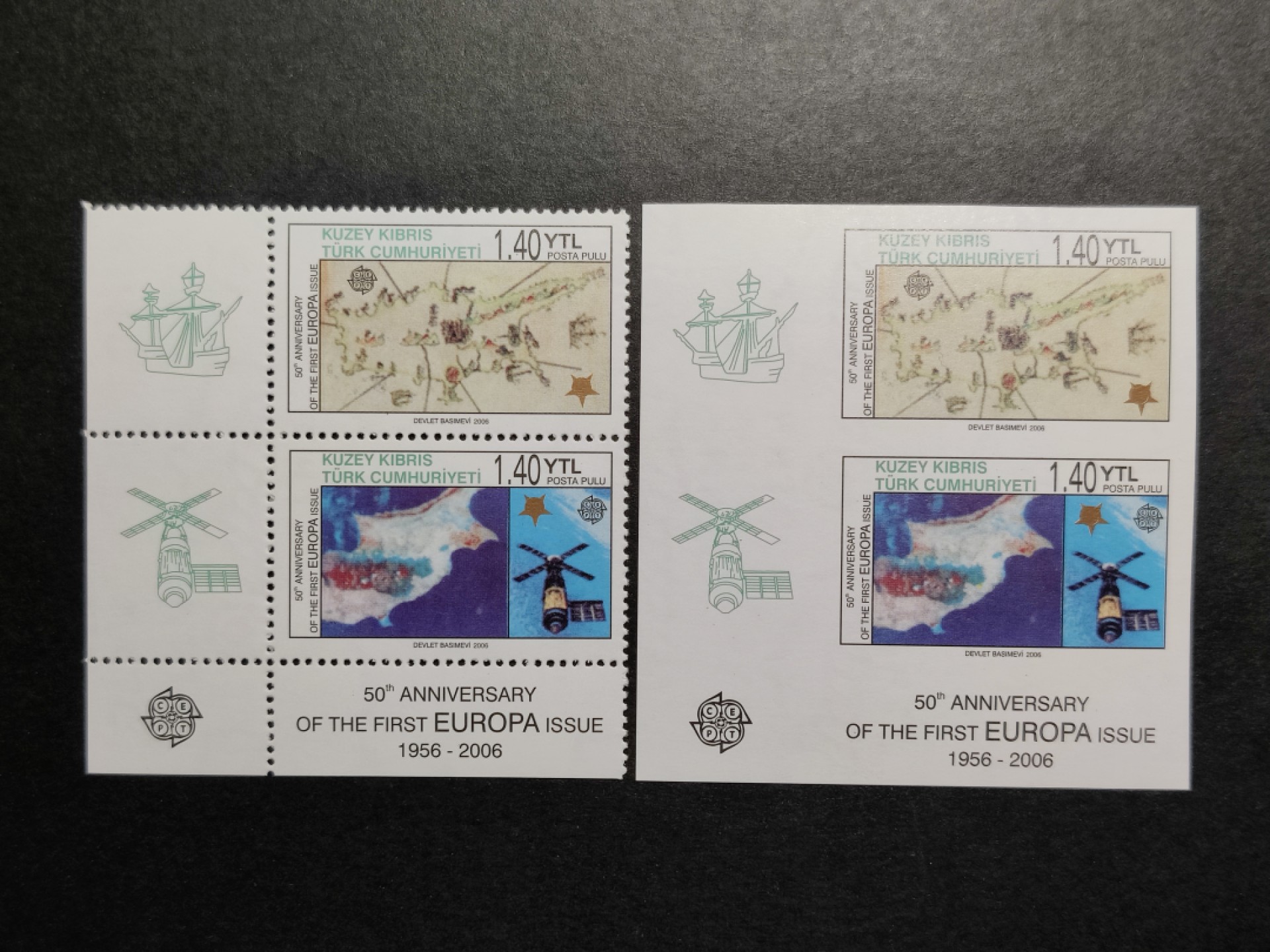 洪涛臻品批发群  精选邮票限时拍卖第一百零五期 土耳其 欧罗巴邮票发行50周年纪念邮票直角边 有齿+无齿 新全套 面艳背白全品