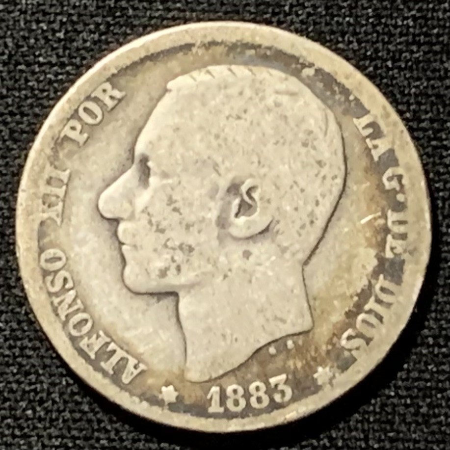 紫瑗钱币——第244期拍卖 西班牙 1883年 阿方索十二世 1比塞塔 5克 0.835银