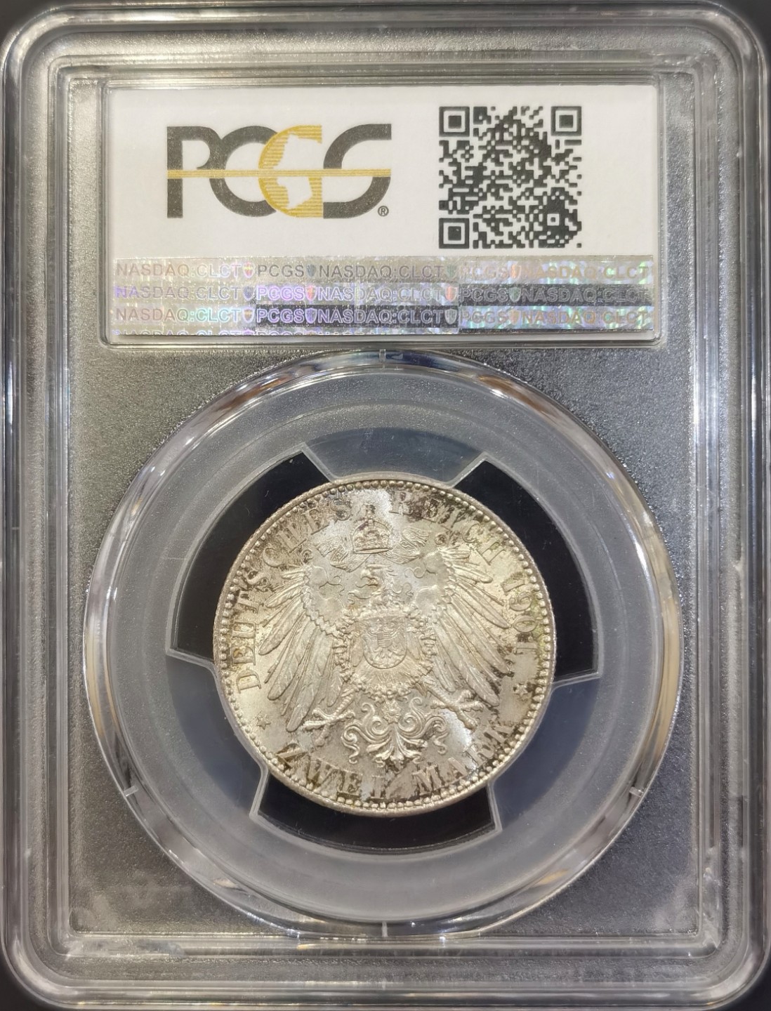 博洋堂世界钱币拍卖第008期（全场包邮） PCGS MS66 德国1901年纪念普鲁士王国建国200年2马克银币，正面五彩无敌包浆，背面镜面如霜，情趣稀有完美兼得