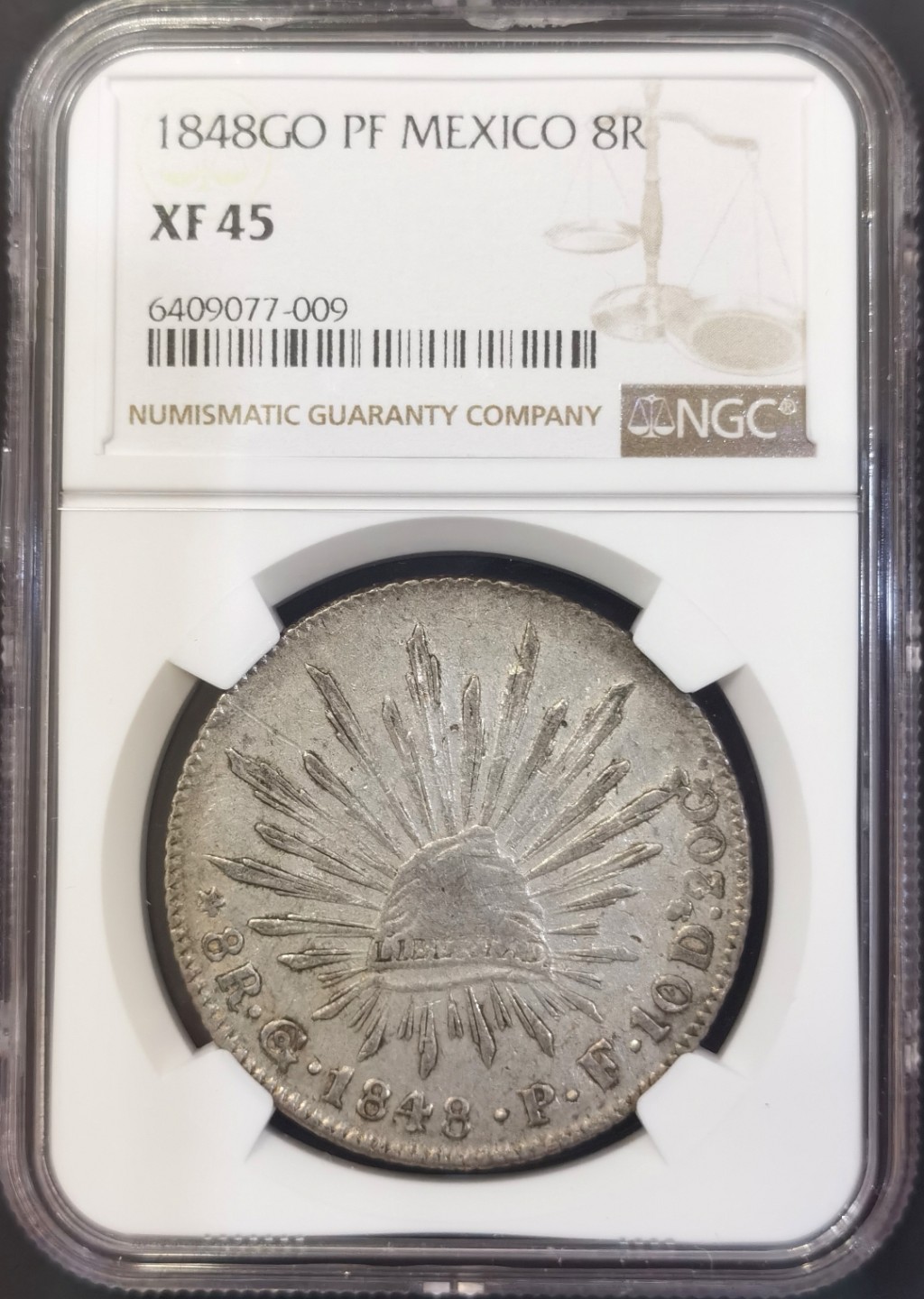 博洋堂世界钱币拍卖第008期（全场包邮） NGC XF45 墨西哥1848年GO PF版花边鹰洋，中期少见，五级鹰洋