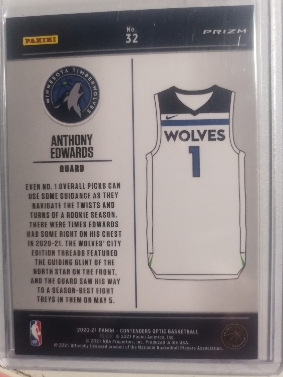 NBA球星卡专场 2021-22  PANINI  球票 BASKETBALL 安东尼爱德华兹  华子 球票 银折