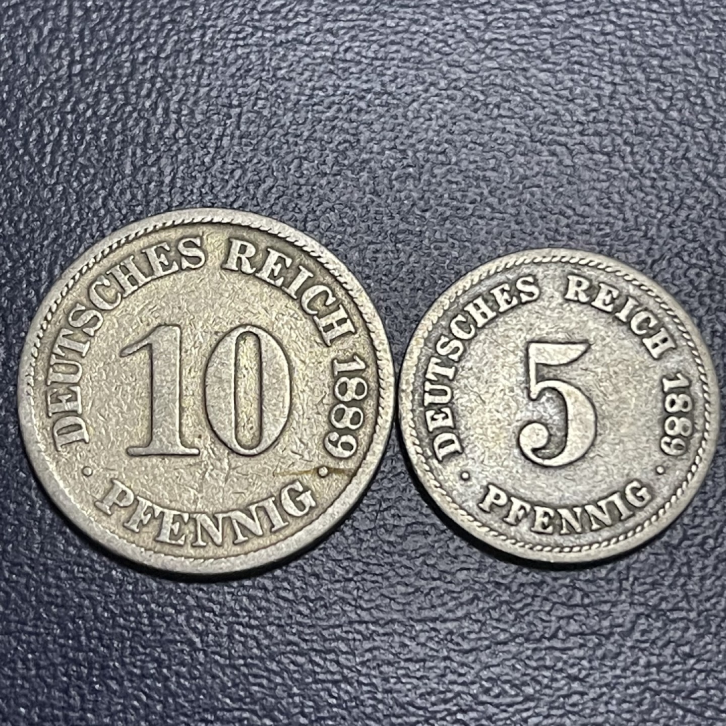 外国硬币0元起拍（40） 1889德国短翅鹰5，10芬尼