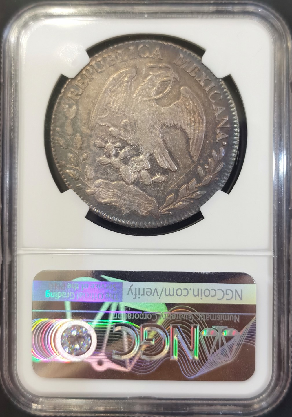 博洋堂世界钱币拍卖第008期（全场包邮） NGC AU 墨西哥1861年ZS VL版花边鹰洋，中期五彩包浆