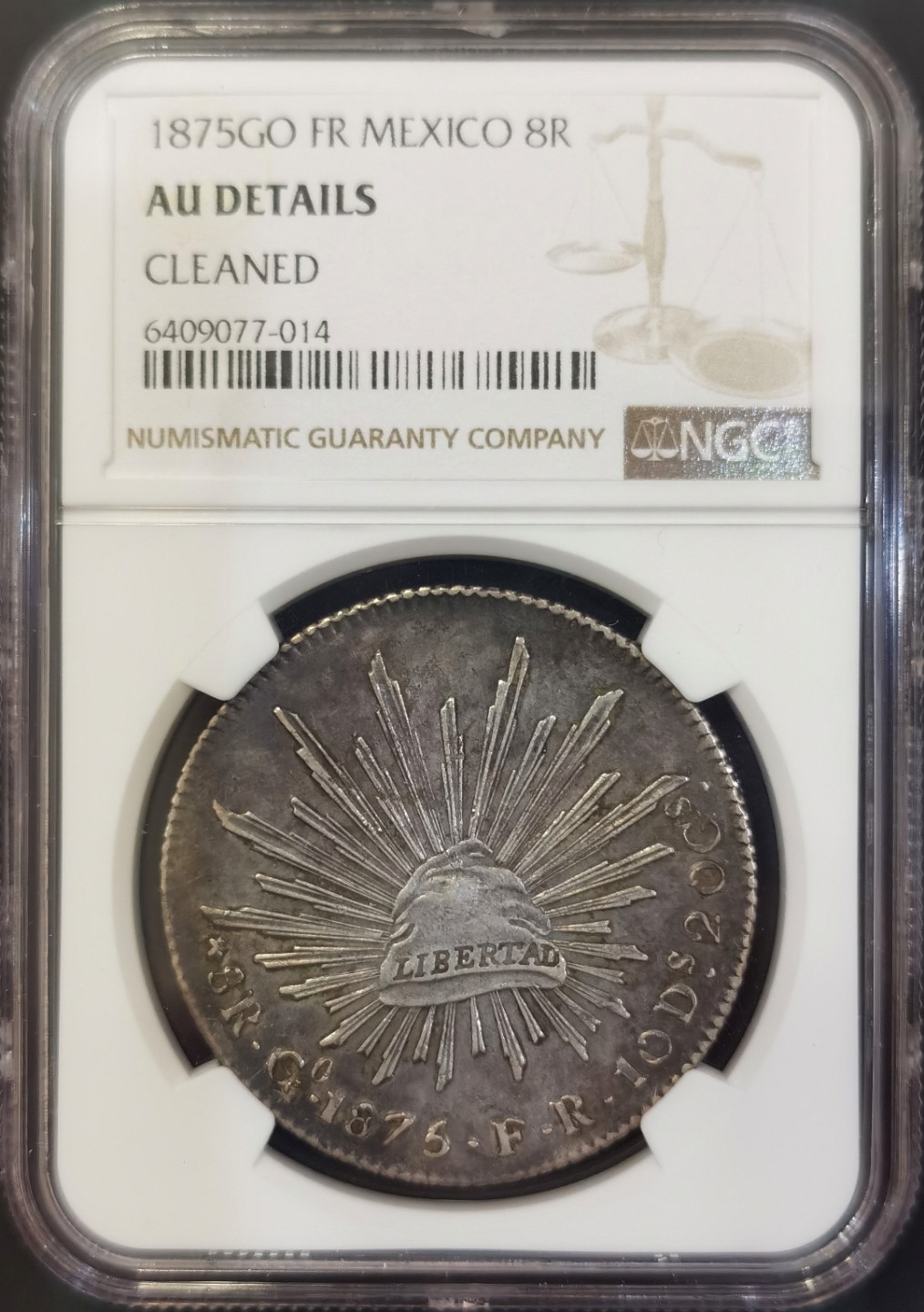 博洋堂世界钱币拍卖第008期（全场包邮） NGC AU 墨西哥1875年GO FR版花边鹰洋，原味黑包浆