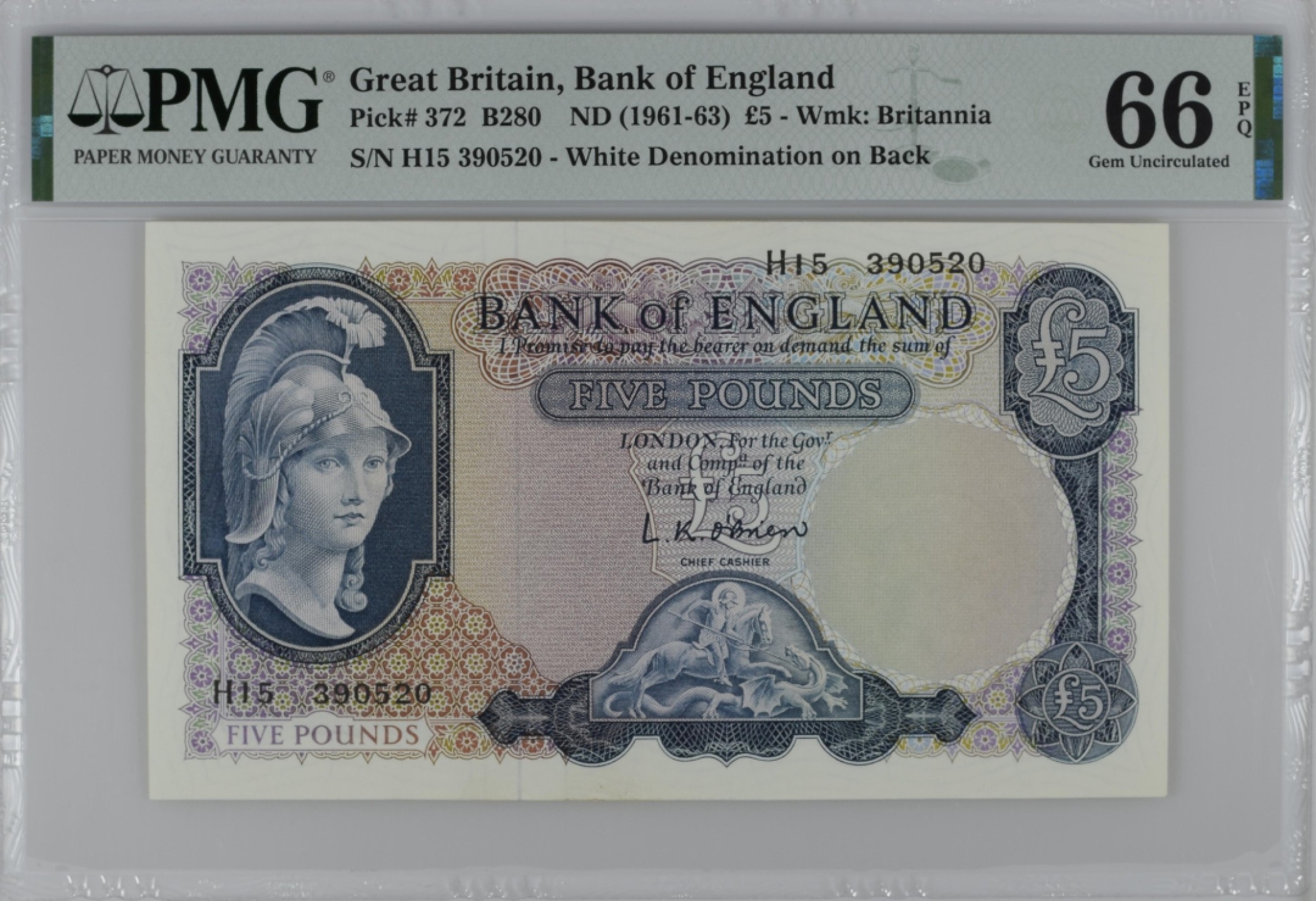 《张总收藏》83期——外币精品 英格兰5镑 PMG66E B序列 无47
