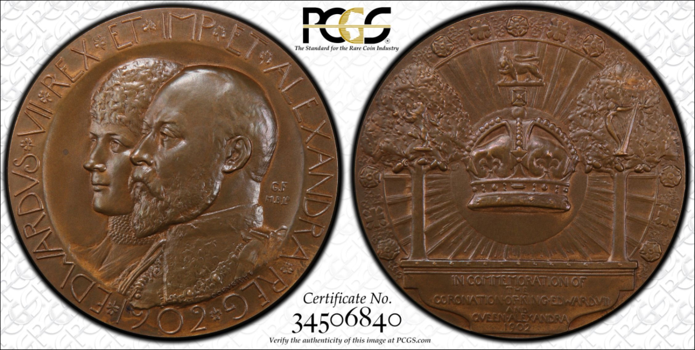 博洋堂世界钱币拍卖第008期（全场包邮） PCGS SP65 英国1902年爱德华七世登基纪念大铜币，52mm，PCGS第二名