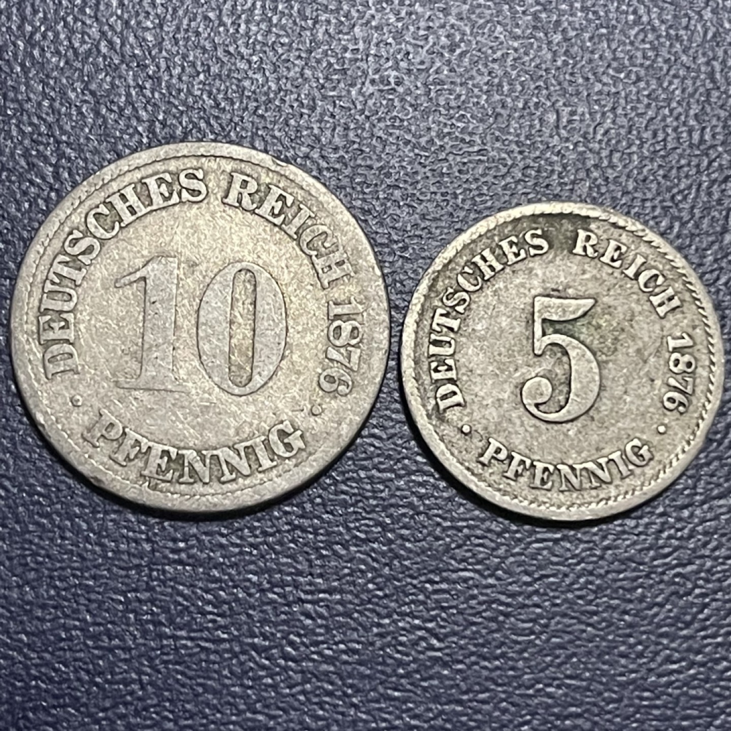 外国硬币0元起拍（40） 1876 德国短翅鹰5，10芬尼