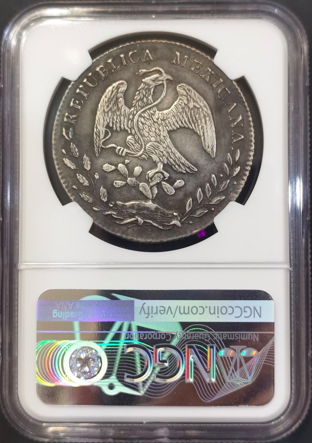 博洋堂世界钱币拍卖第008期（全场包邮） NGC AU 墨西哥1875年GO FR版花边鹰洋，原味黑包浆