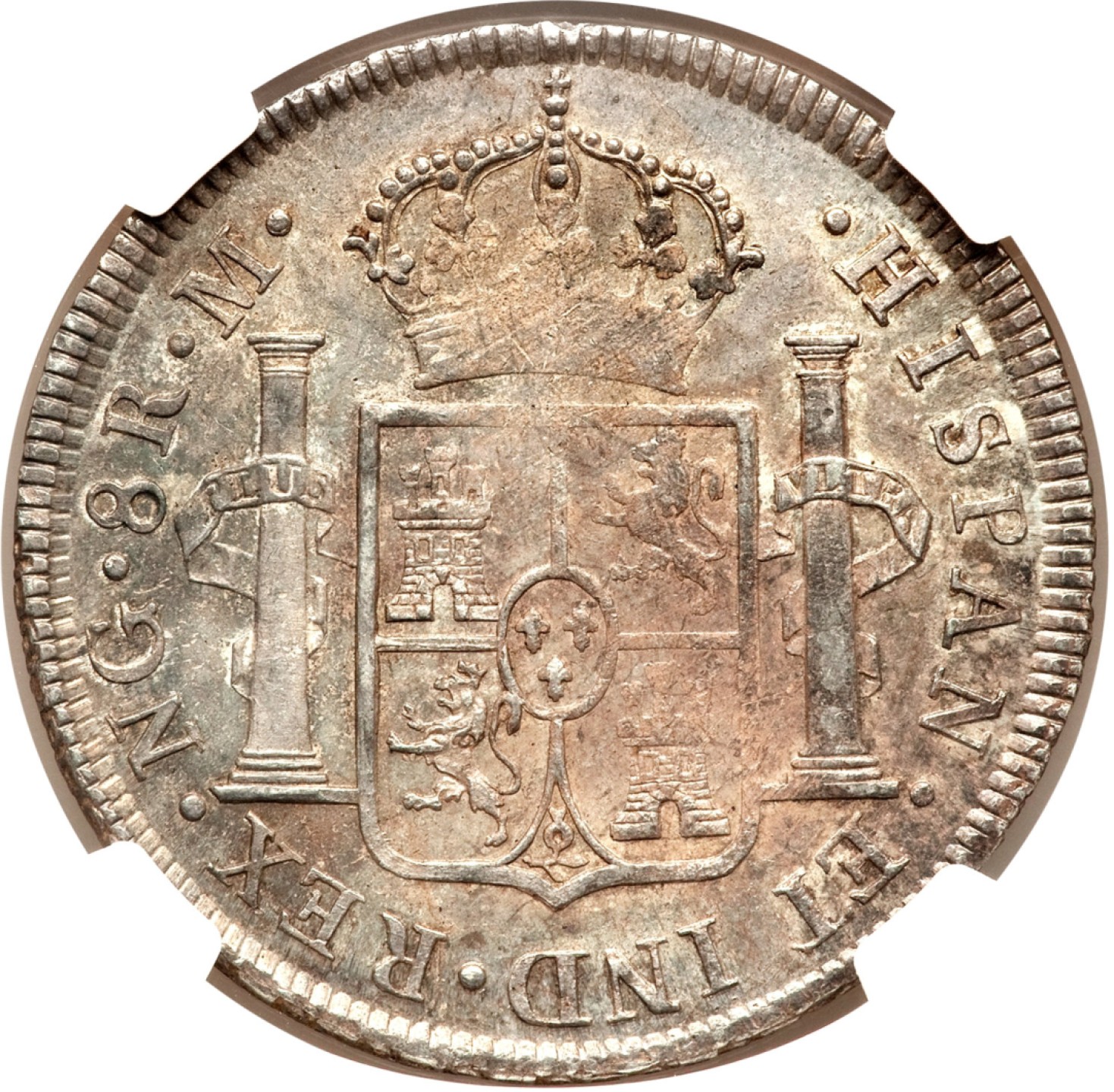 博洋堂世界钱币拍卖第008期（全场包邮） NGC MS63 西属危地马拉1814年费七双柱8R，真正收藏级双柱品种，NGC冠军分