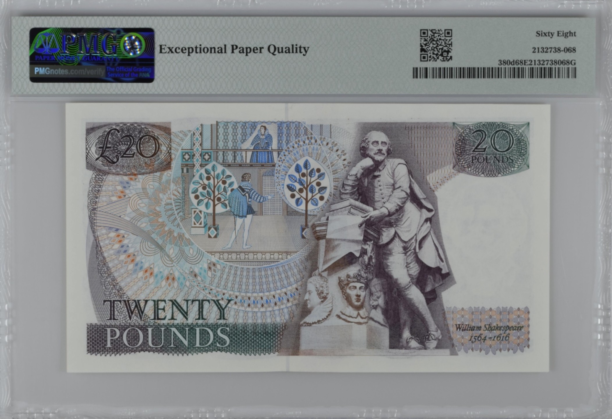 《张总收藏》83期——外币精品 英格兰20镑 PMG68E D序列 无4双尾99 冠军分