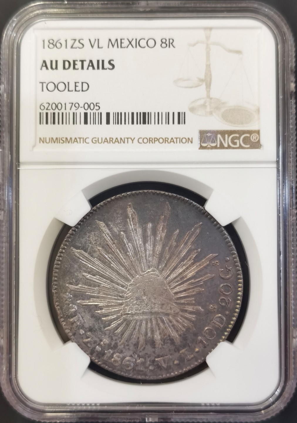 博洋堂世界钱币拍卖第008期（全场包邮） NGC AU 墨西哥1861年ZS VL版花边鹰洋，中期五彩包浆