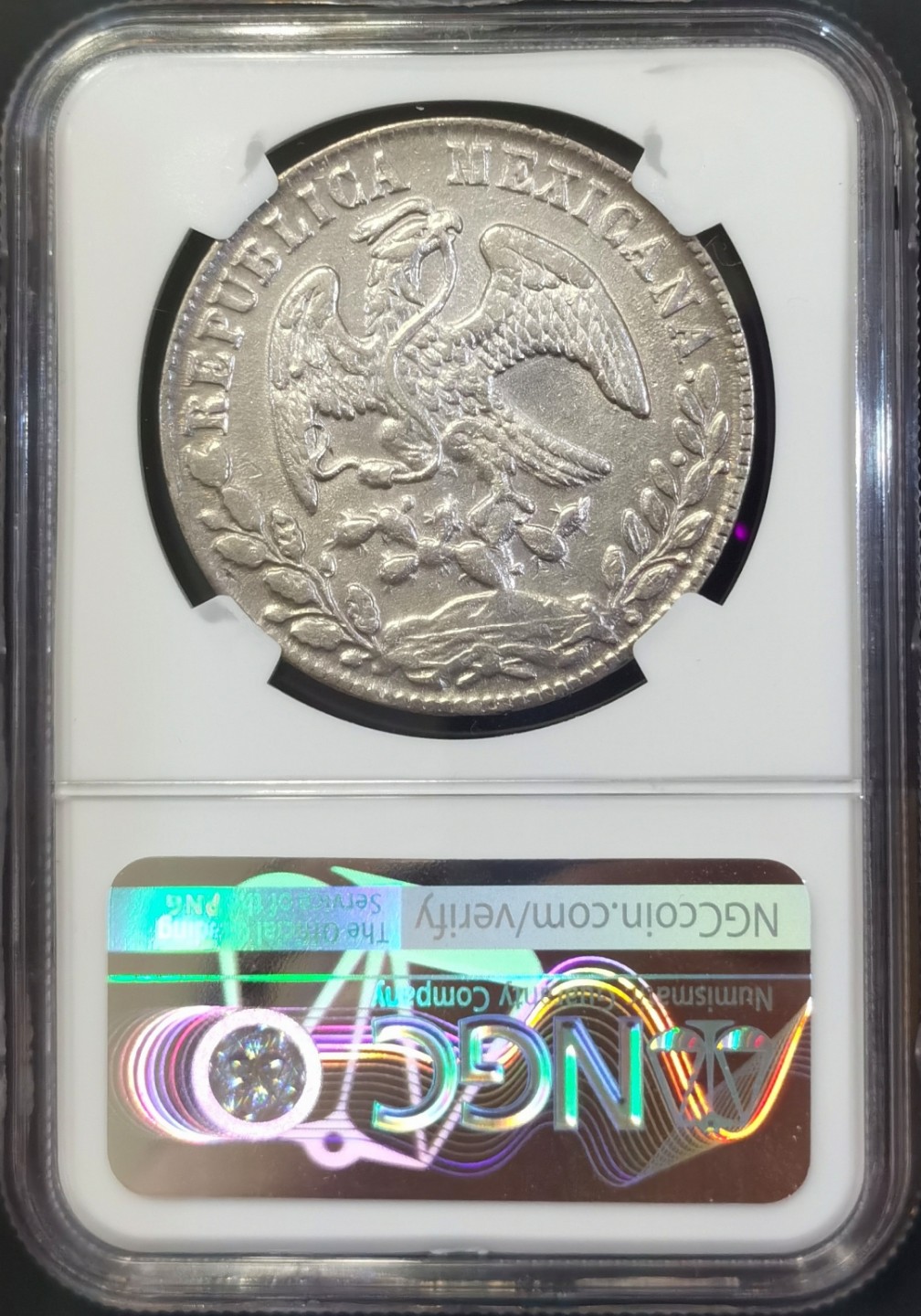 博洋堂世界钱币拍卖第008期（全场包邮） NGC AU 墨西哥1877年HO JA版花边鹰洋，五级鹰洋，AF、GR、JA三个大版别总铸造量才41万枚