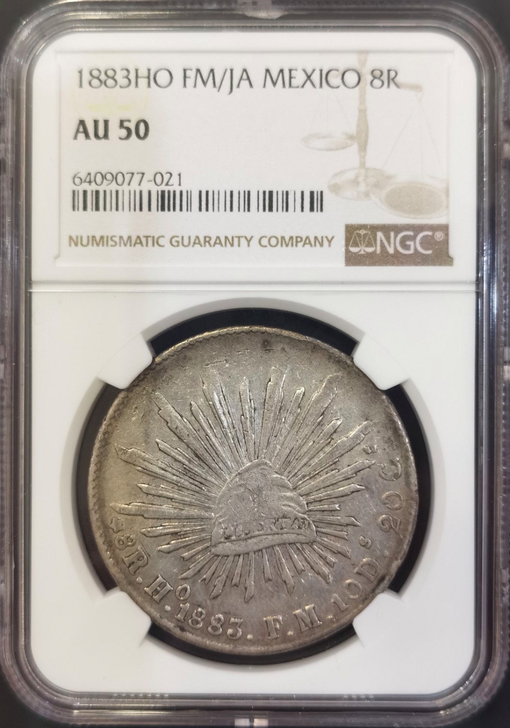 博洋堂世界钱币拍卖第008期（全场包邮） NGC AU50 墨西哥1883年HO FM/JA版骑字鹰洋，六级，铸量仅为20.4万枚