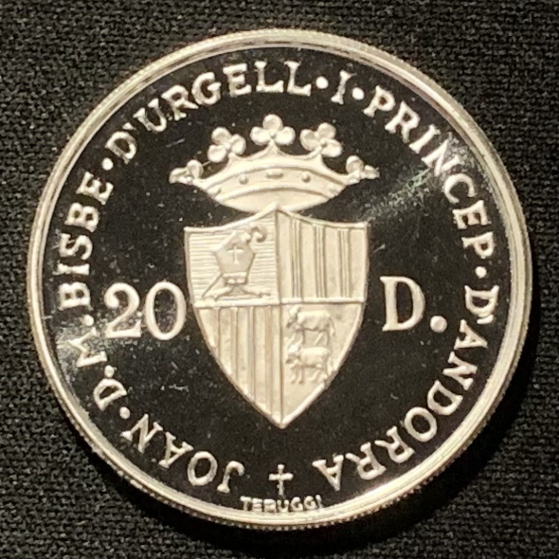 紫瑗钱币——第267期拍卖 安道尔 1984年 洛杉矶奥运会 射击 20第纳尔 银币 16克 0.9银 精制