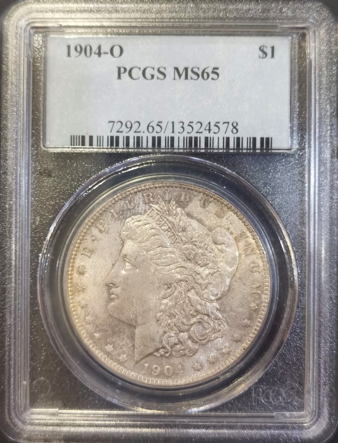 博洋堂世界钱币拍卖第008期（全场包邮） PCGS MS65 美国1904年O版摩根大银币，正面包浆背面粉光