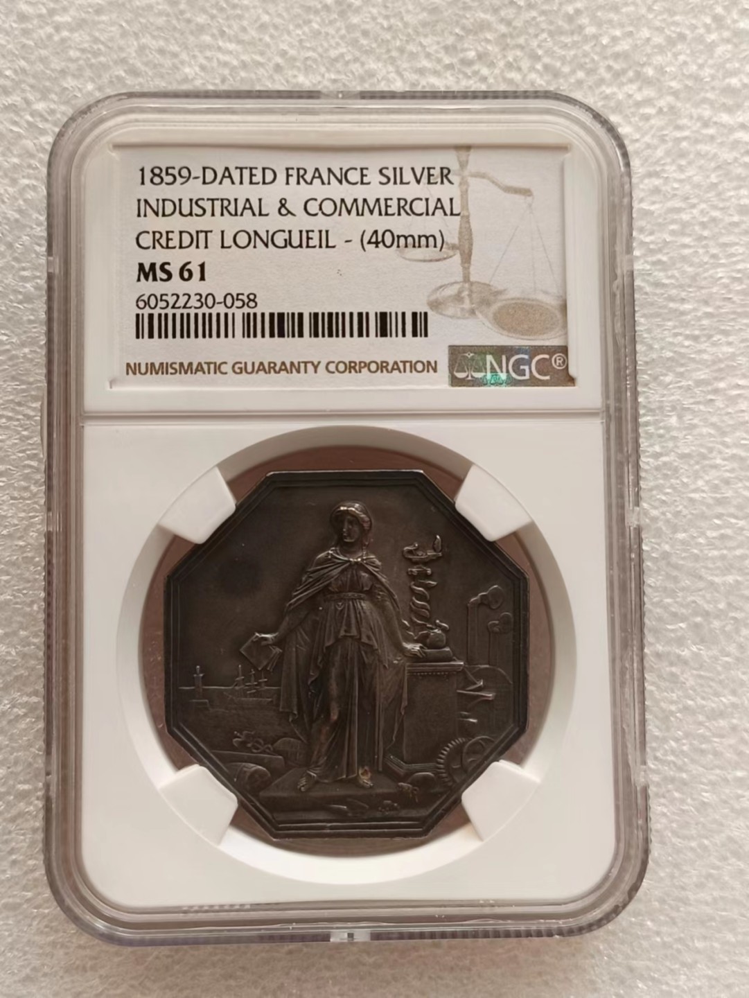 瓶子🏺第69期拍卖会 法国1859年工业女神JETON银质八角MS61