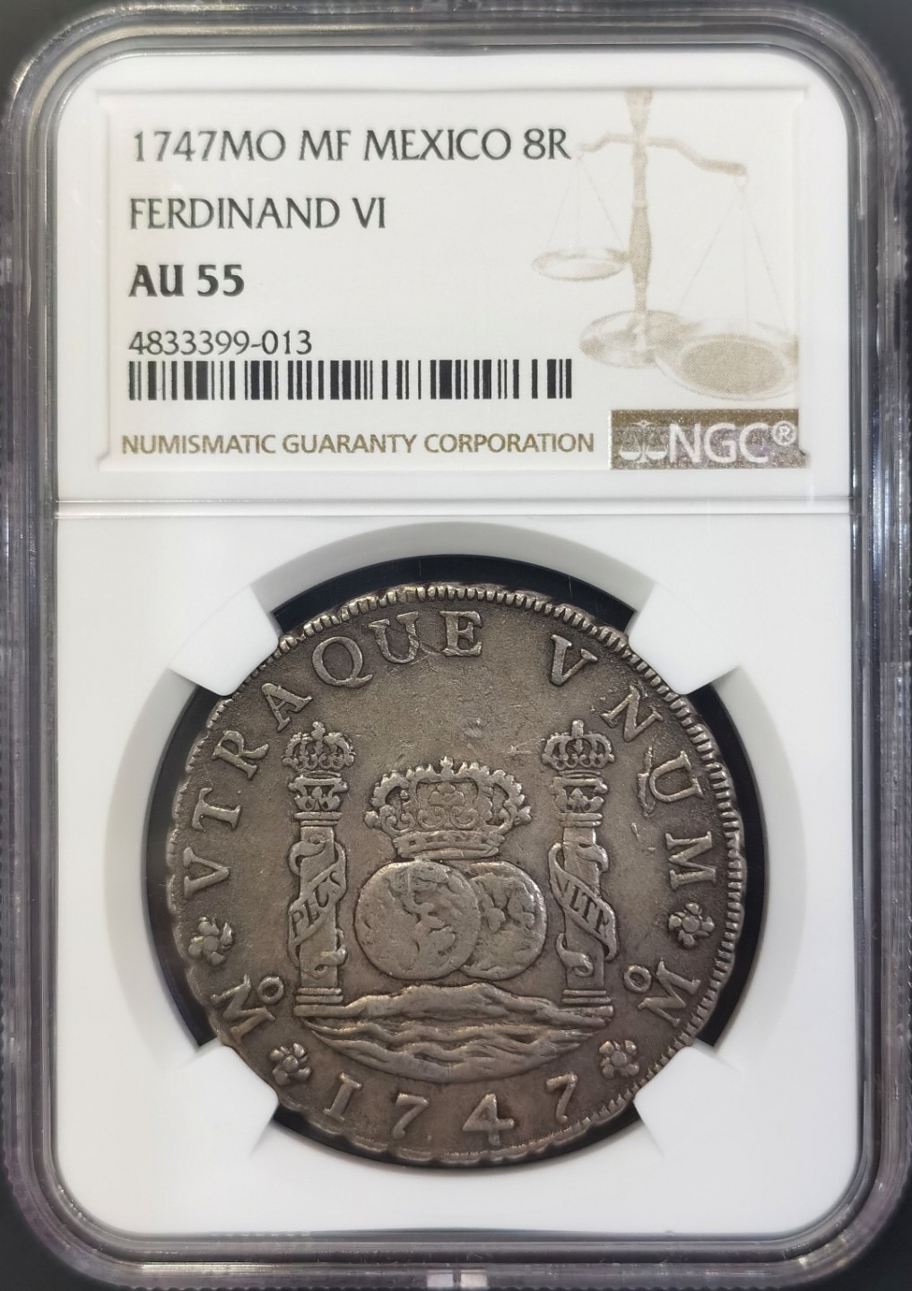 博洋堂世界钱币拍卖第008期（全场包邮） NGC AU55 西属墨西哥1747年费六地球双柱8R，过渡年份