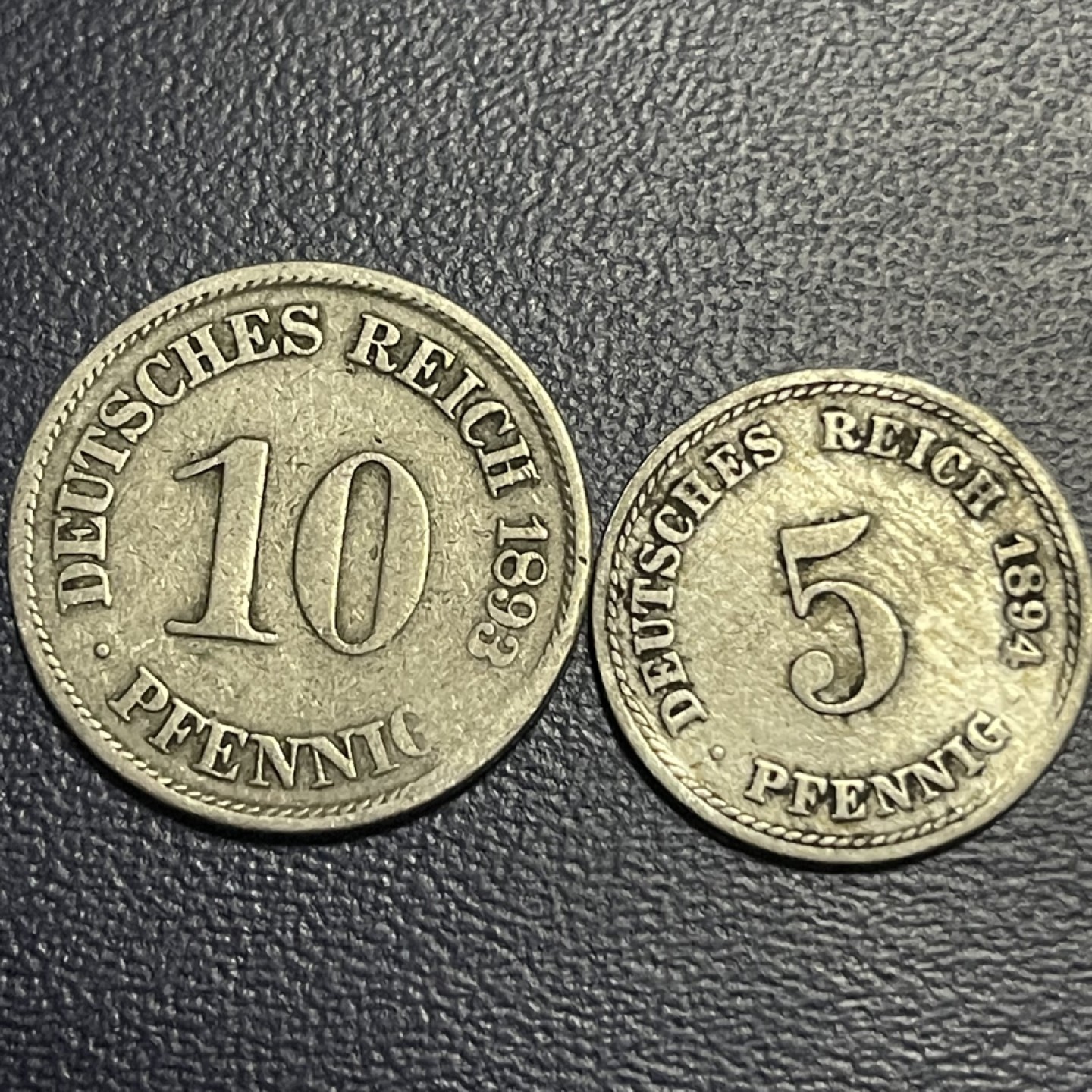 外国硬币0元起拍（40） 1893，1894 德意志帝国5，10芬尼