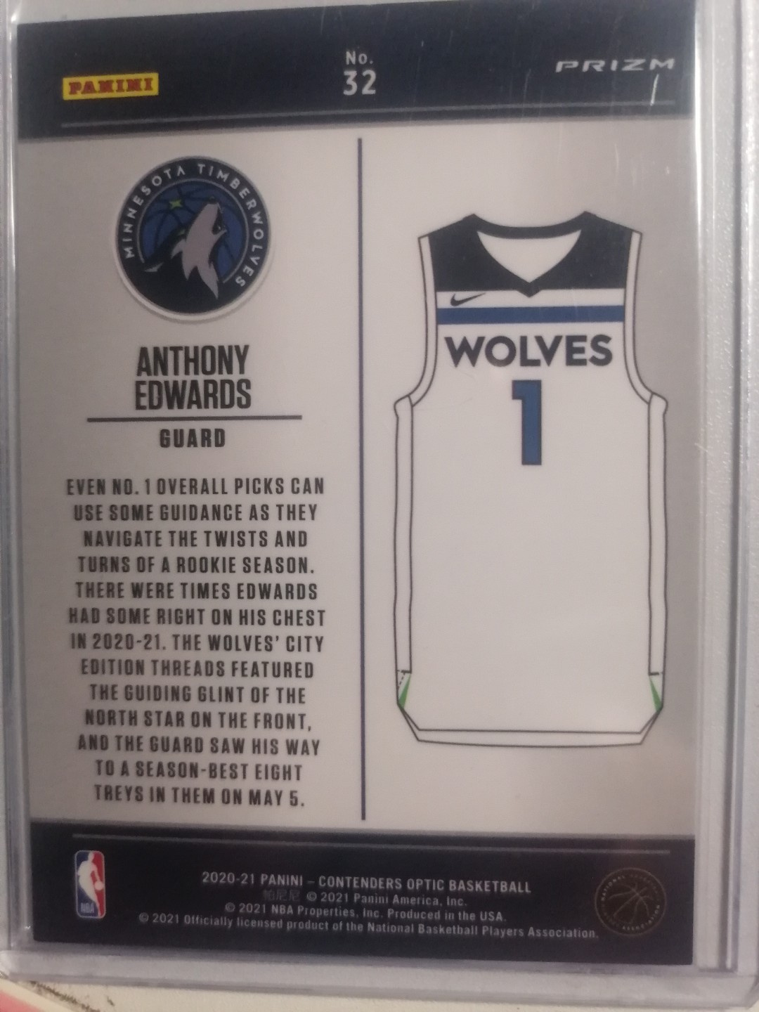 NBA球星卡专场 2021-22  PANINI  球票 BASKETBALL 安东尼爱德华兹  华子 球票 银折