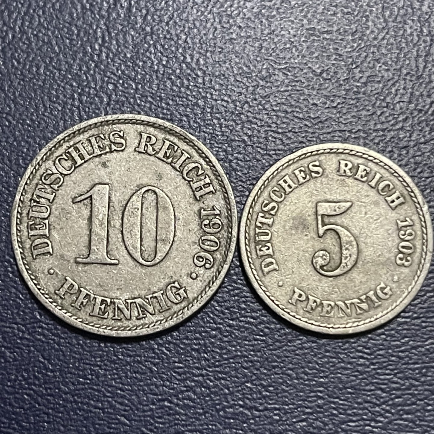 外国硬币0元起拍（40） 1903，1906 德意志帝国5，10芬尼