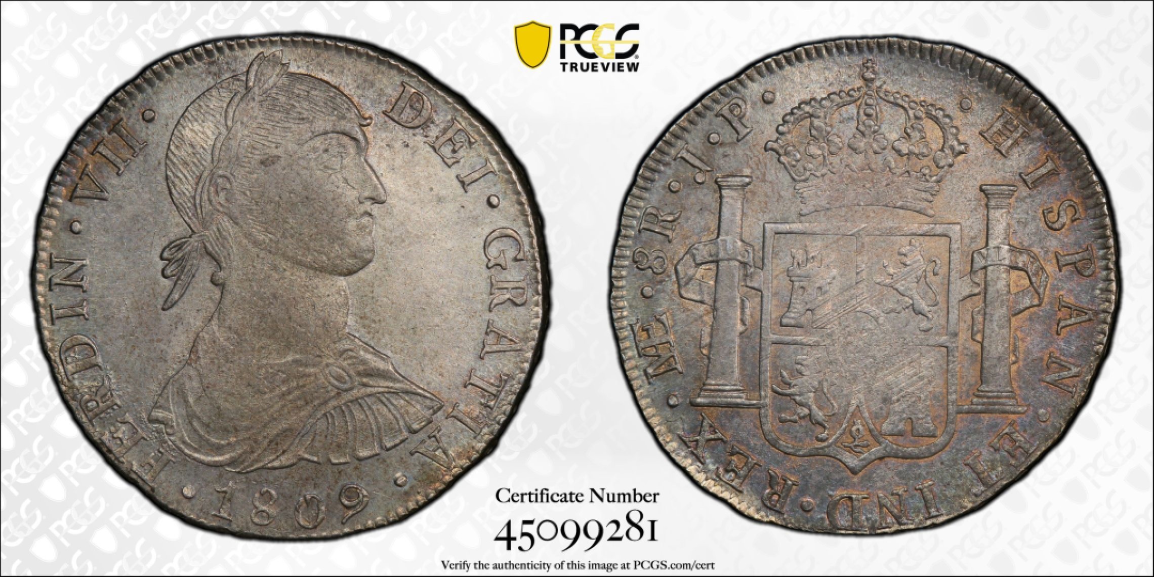 博洋堂世界钱币拍卖第008期（全场包邮） PCGS MS62 西属秘鲁1809年费七洋葱头双柱8R，少见臆想版头像，PCGS冠军分