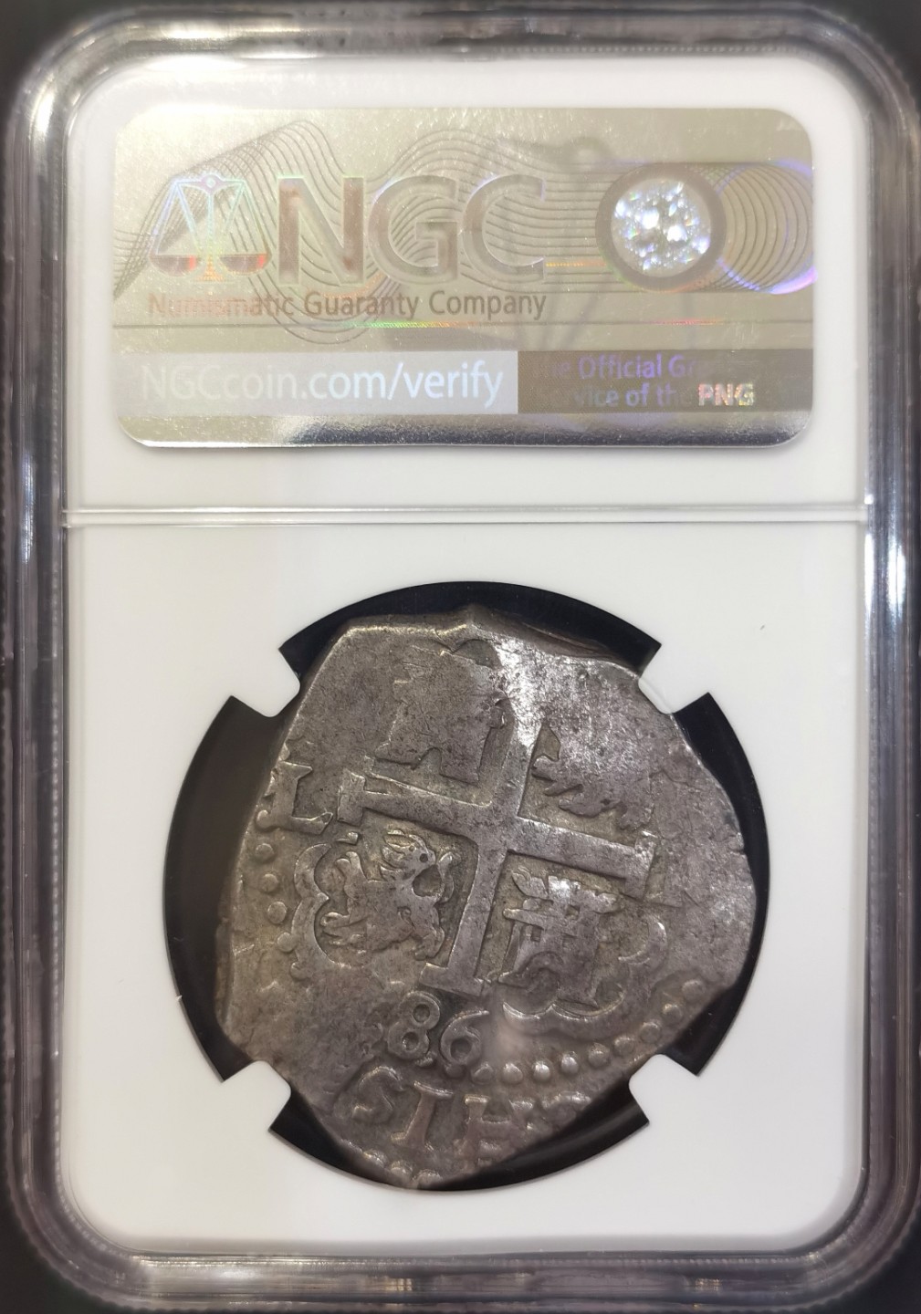 博洋堂世界钱币拍卖第008期（全场包邮） NGC AU53 西属秘鲁1686年COB大银币8R，NGC冠军分