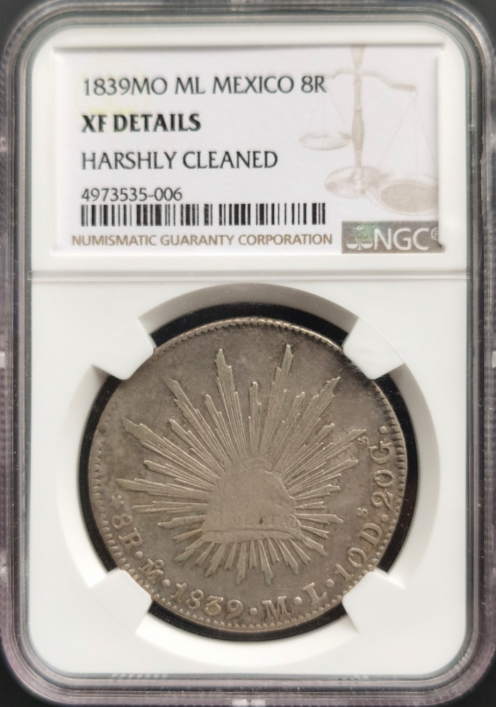 博洋堂世界钱币拍卖第008期（全场包邮） NGC XF 墨西哥1839年MO ML版花边鹰洋，少见早期
