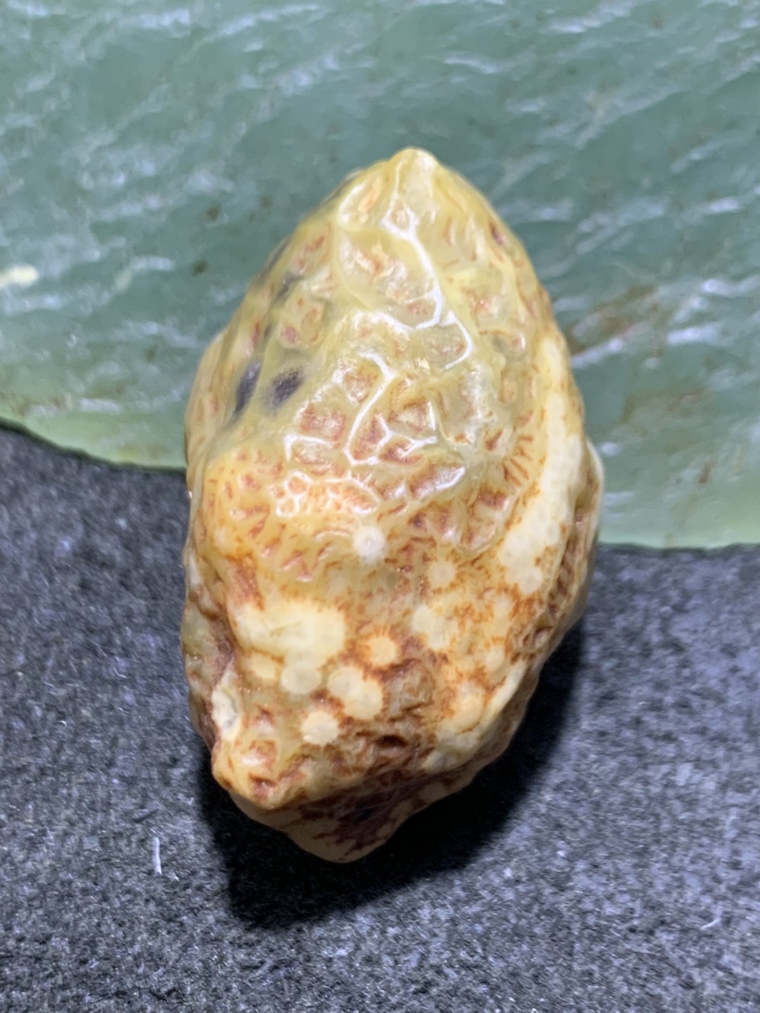 精美戈壁高玉化漂花鱼籽纹青花筋脉石原石一颗，