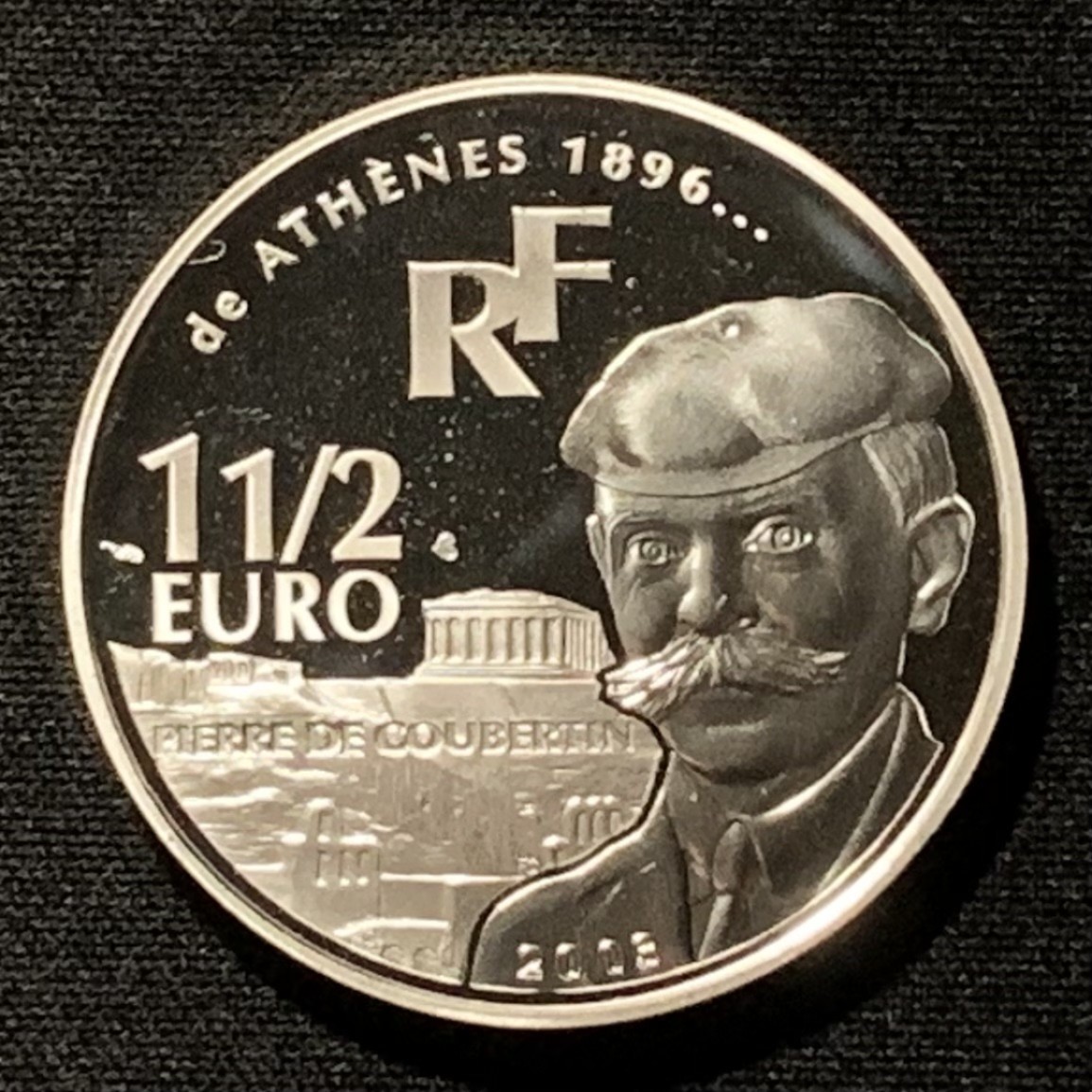 紫瑗钱币——第267期拍卖 法国 2003年 雅典奥运会 皮埃尔·德·顾拜旦 1.5欧元 22.2克 0.9银 精制