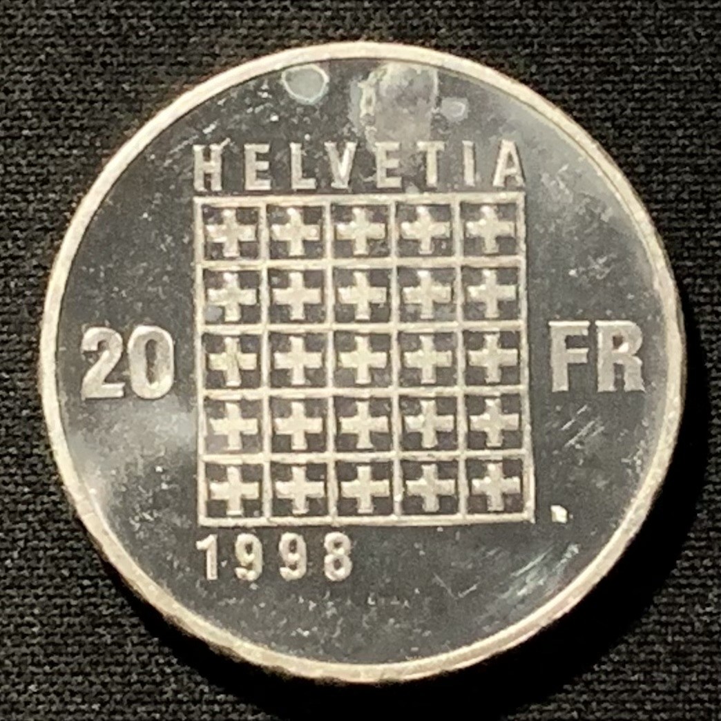 紫瑗钱币——第267期拍卖 瑞士 1998年 赫尔维共和国成立200周年 20法郎 20克 0.835银 UNC