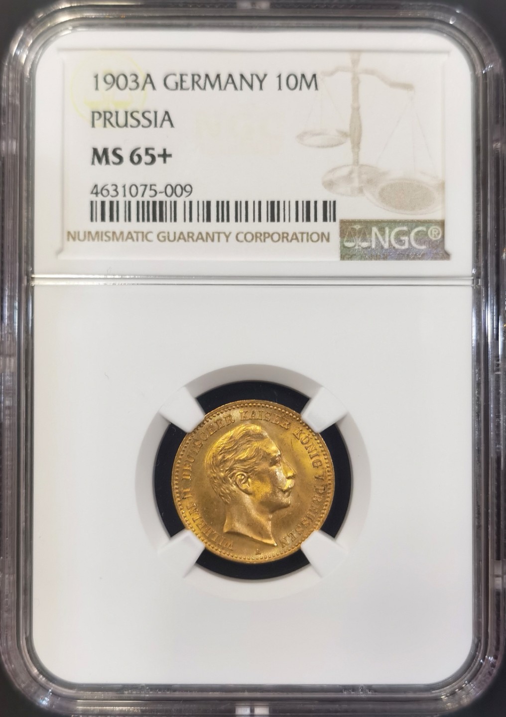 博洋堂世界钱币拍卖第008期（全场包邮） NGC MS65+ 德国普鲁士1903年威廉二世10马克金币，比20马克少很多，NGC第二名
