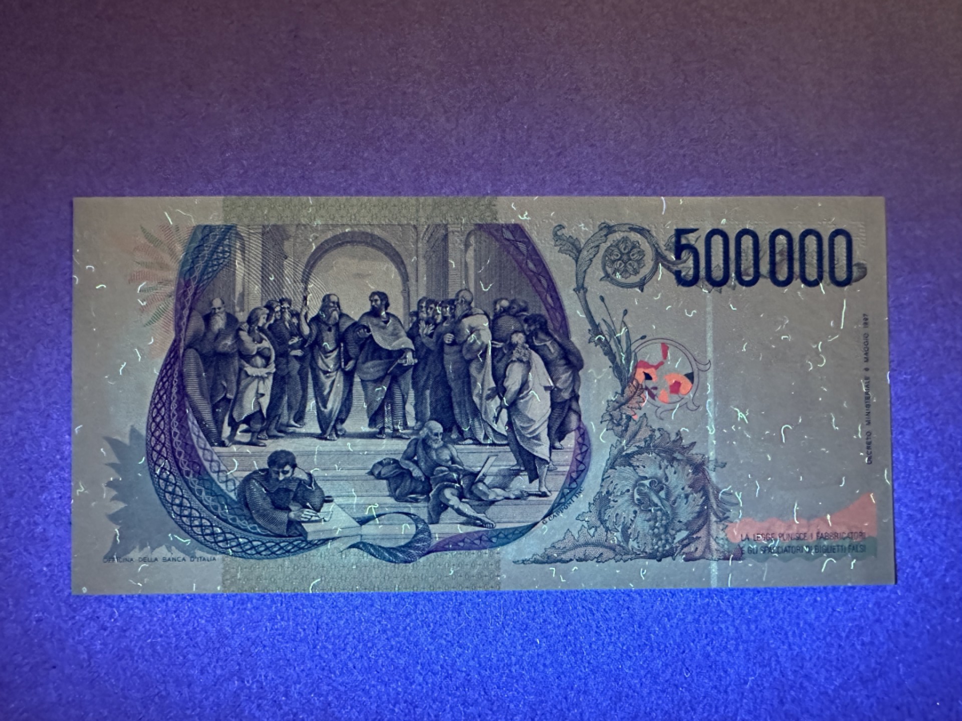 《张总收藏》83期——外币精品 意大利500000 UNC 1997年 意大利著名画家拉斐尔 绝品品相