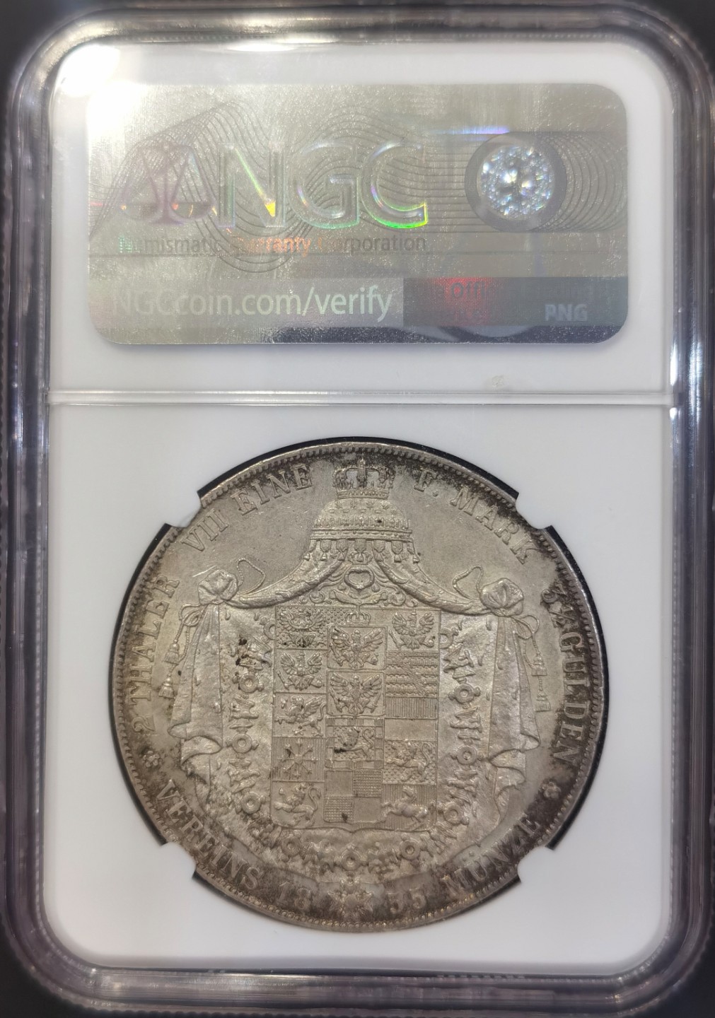 博洋堂世界钱币拍卖第008期（全场包邮） NGC MS61 德国普鲁士1855年A洋葱头2泰勒银币，状态不错