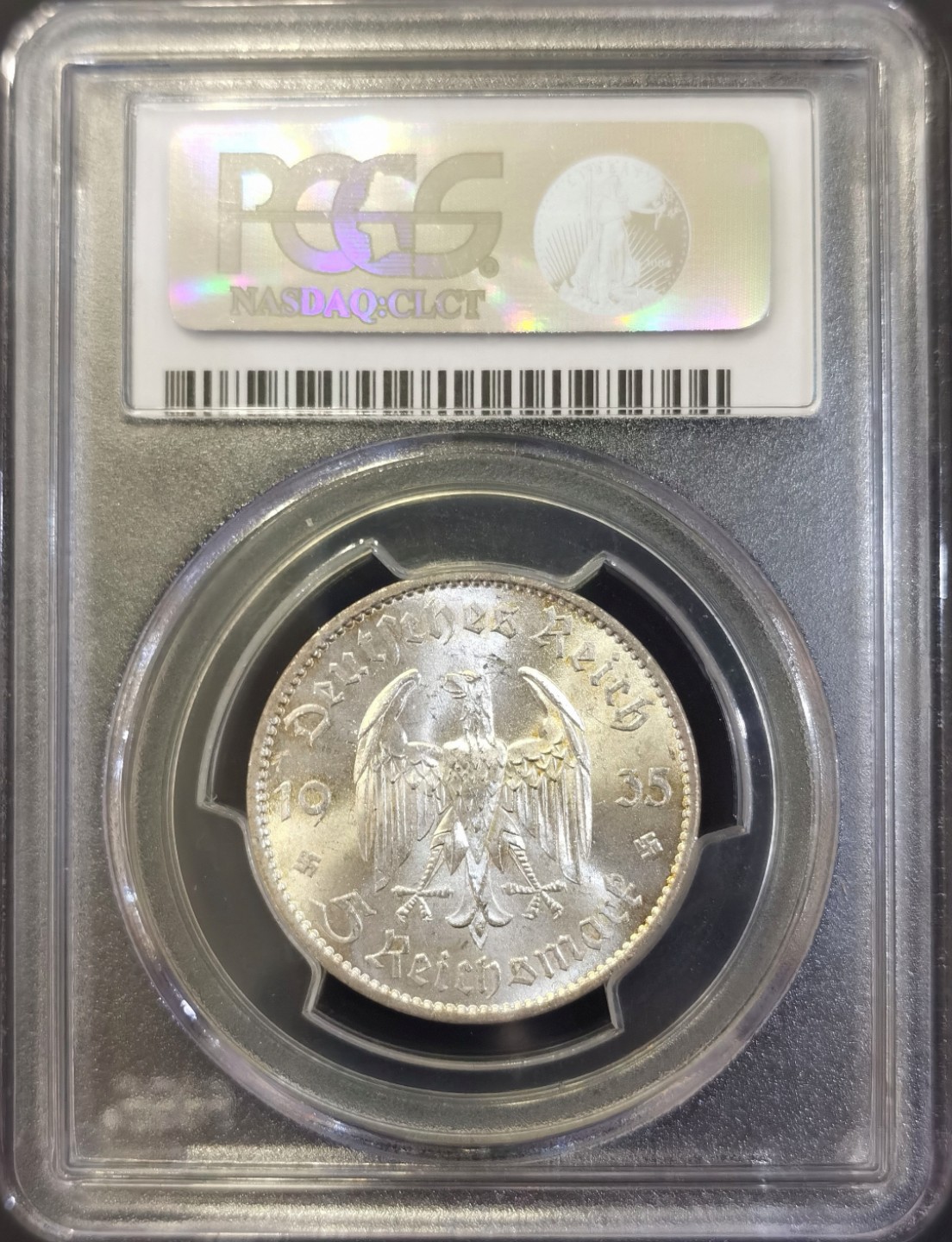 博洋堂世界钱币拍卖第008期（全场包邮） PCGS MS62+ 德国第三帝国1935年教堂5马克银币，车轮转光