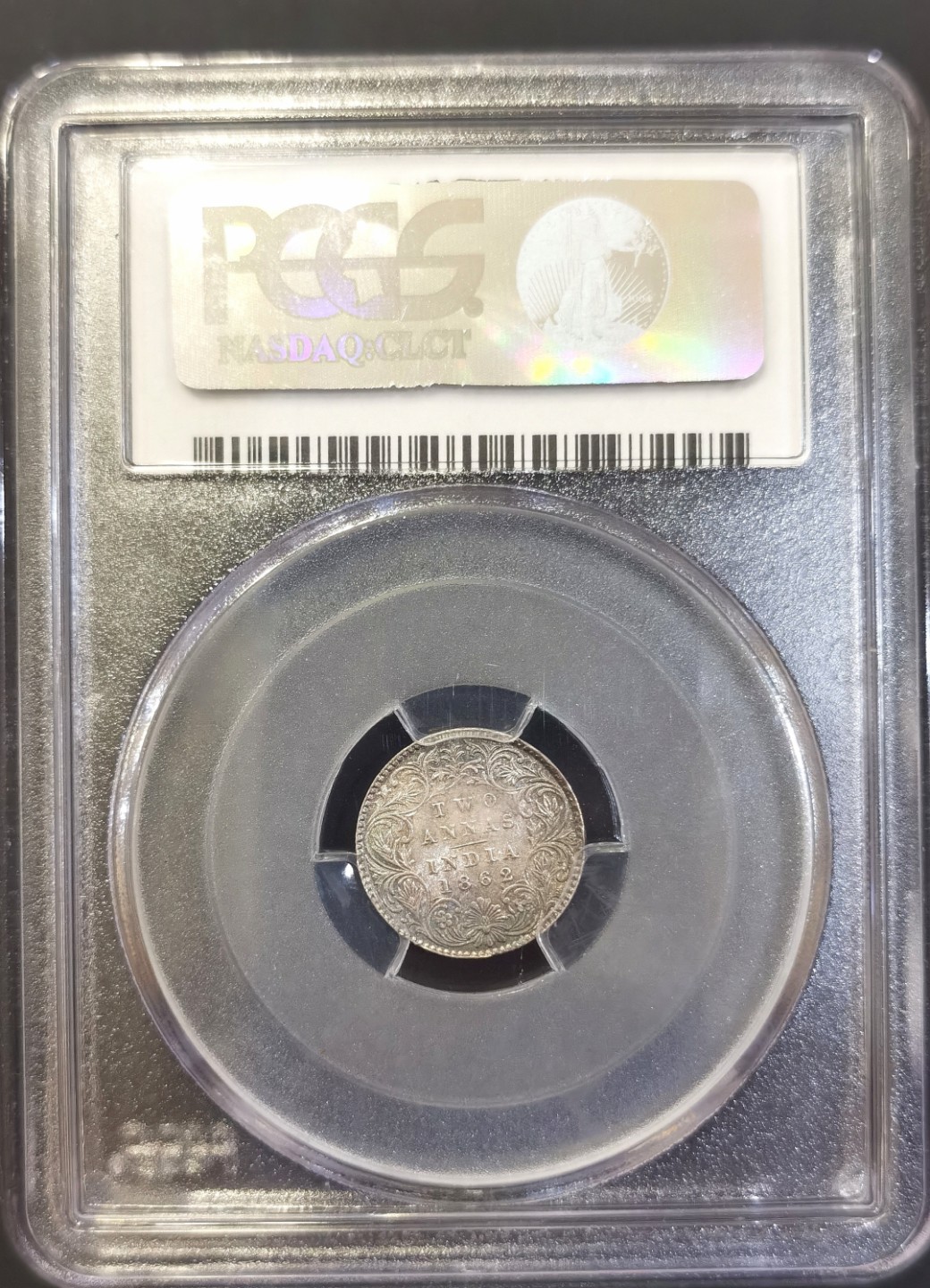 博洋堂世界钱币拍卖第008期（全场包邮） PCGS MS64 英属印度1862年c版维多利亚2安娜银币，原味五彩